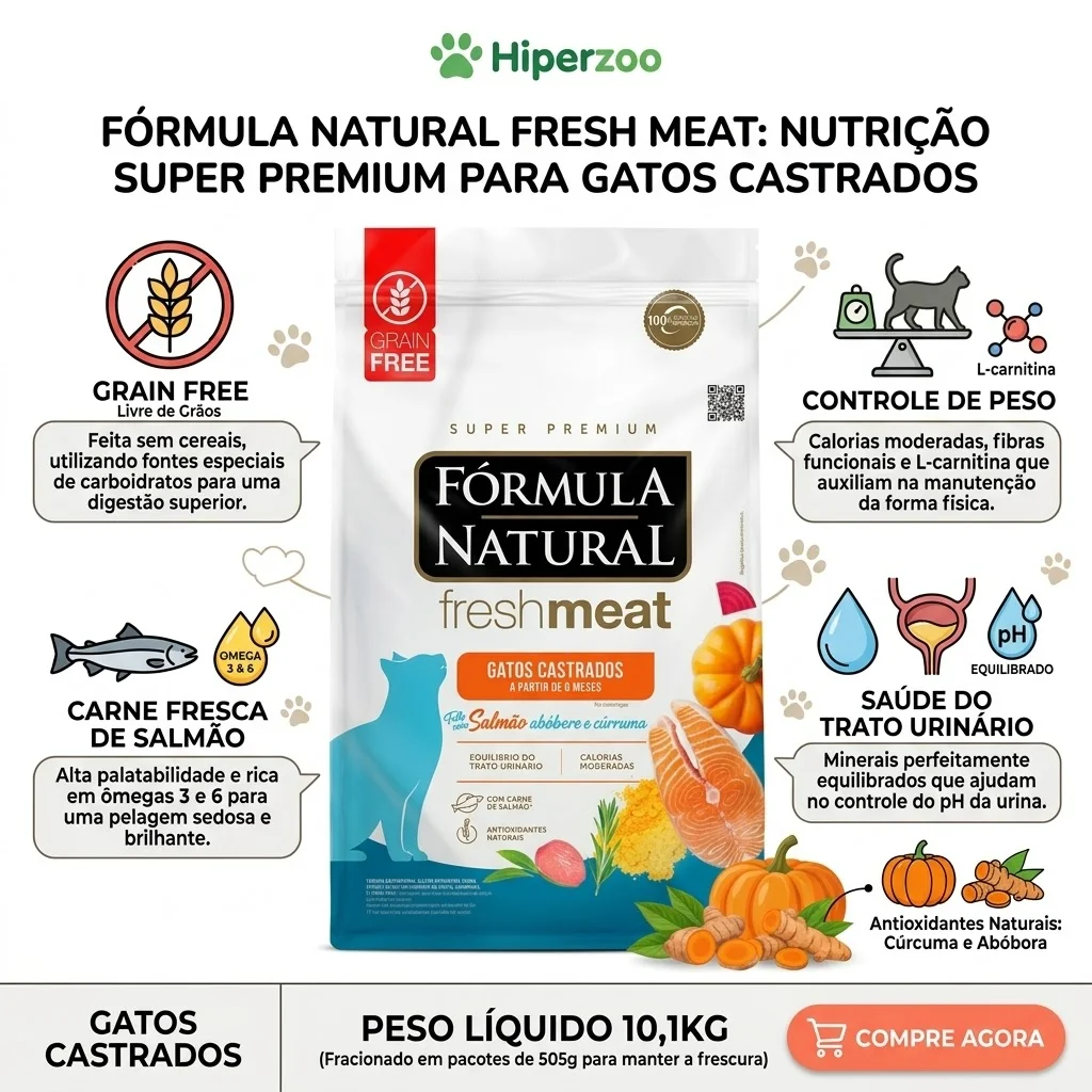Ração Fórmula Natural Fresh Meat Salmão para Gatos Castrados 10,1kg - imagem 2
