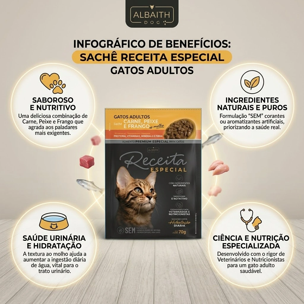 Sachê Receita Especial Gato Adulto Carne Peixe e Frango 70g - imagem 2