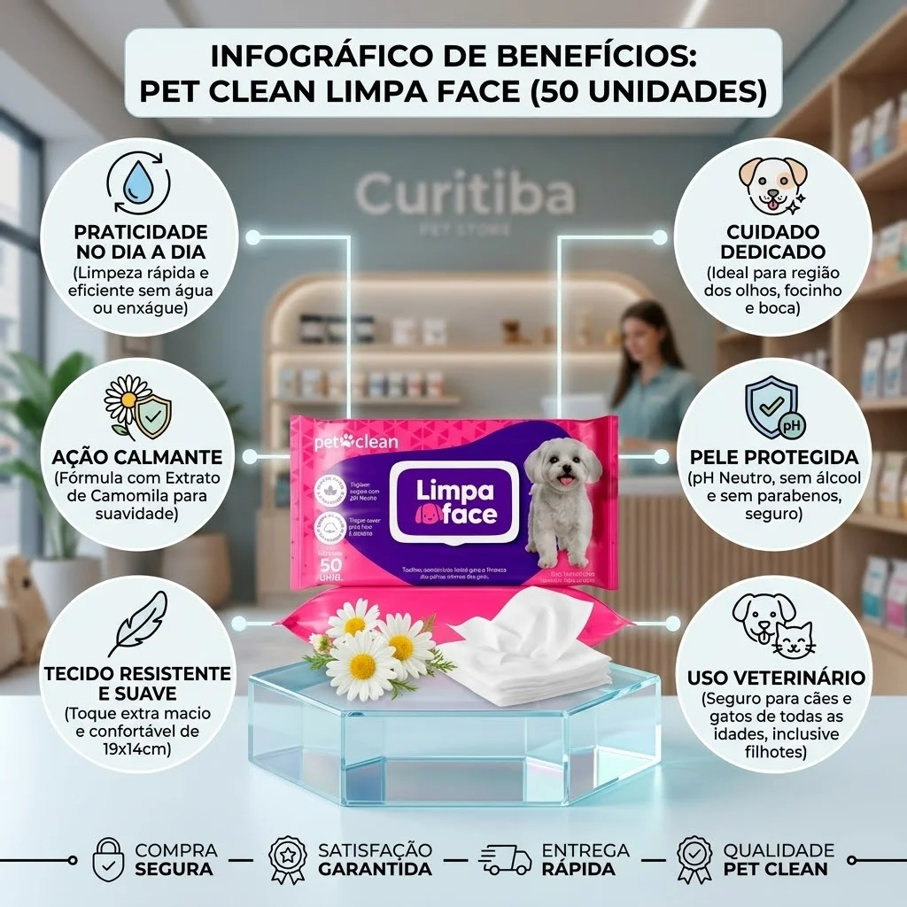 Toalhas Umedecidas Pet Clean Limpa Face para Cães e Gatos com 50 Unidades - imagem 2