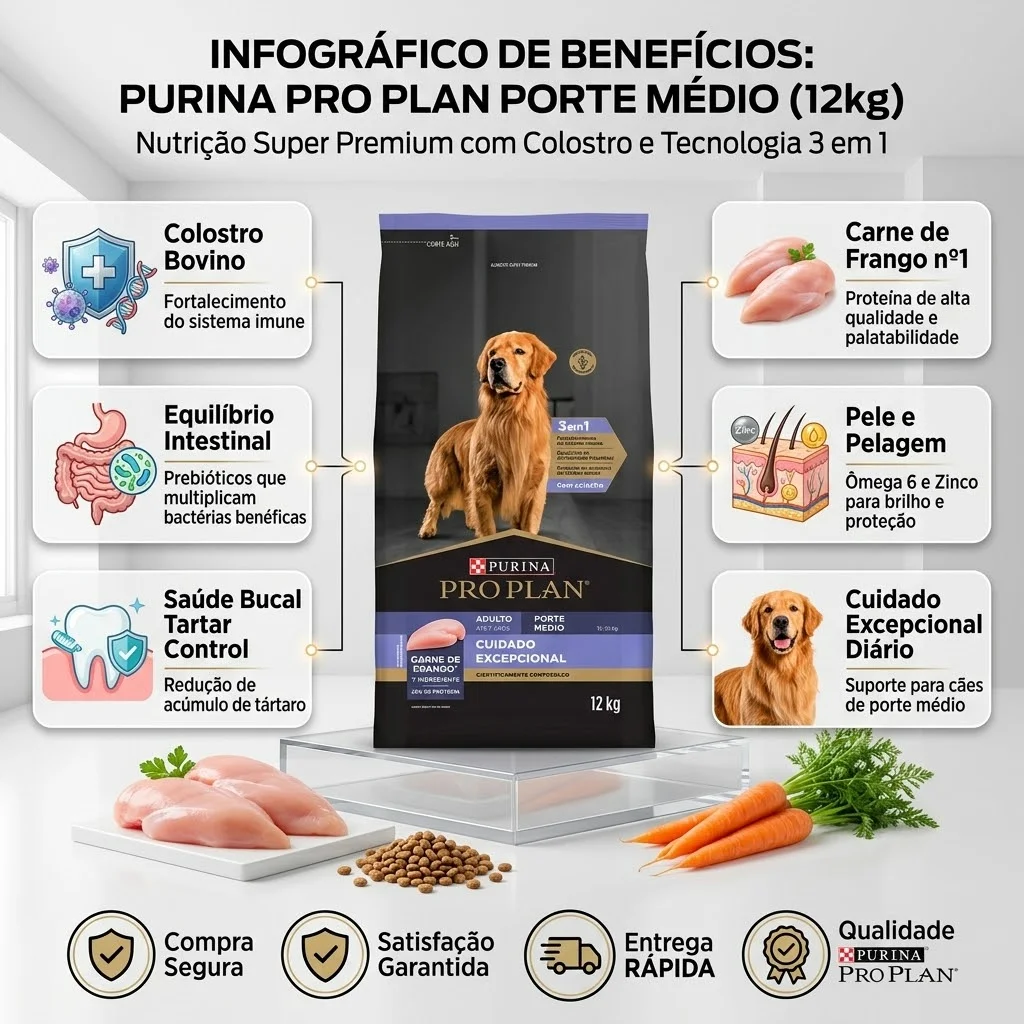 Ração Seca Purina Pro Plan Cuidado Excepcional para Cães Adultos Raças Médias 12KG - imagem 2