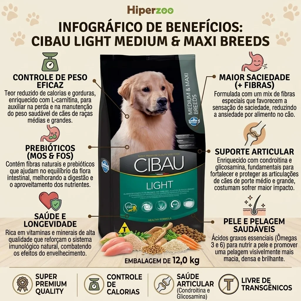 Ração Cibau Medium e Maxi Light para Cães Adultos de Raças Médias e Grandes - 12Kg - imagem 2