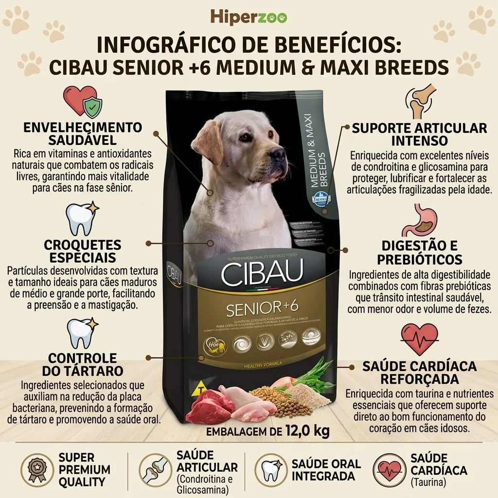 Ração Cibau Medium e Maxi para Cães Sêniors de Raças Médias e Grandes 12Kg - imagem 2