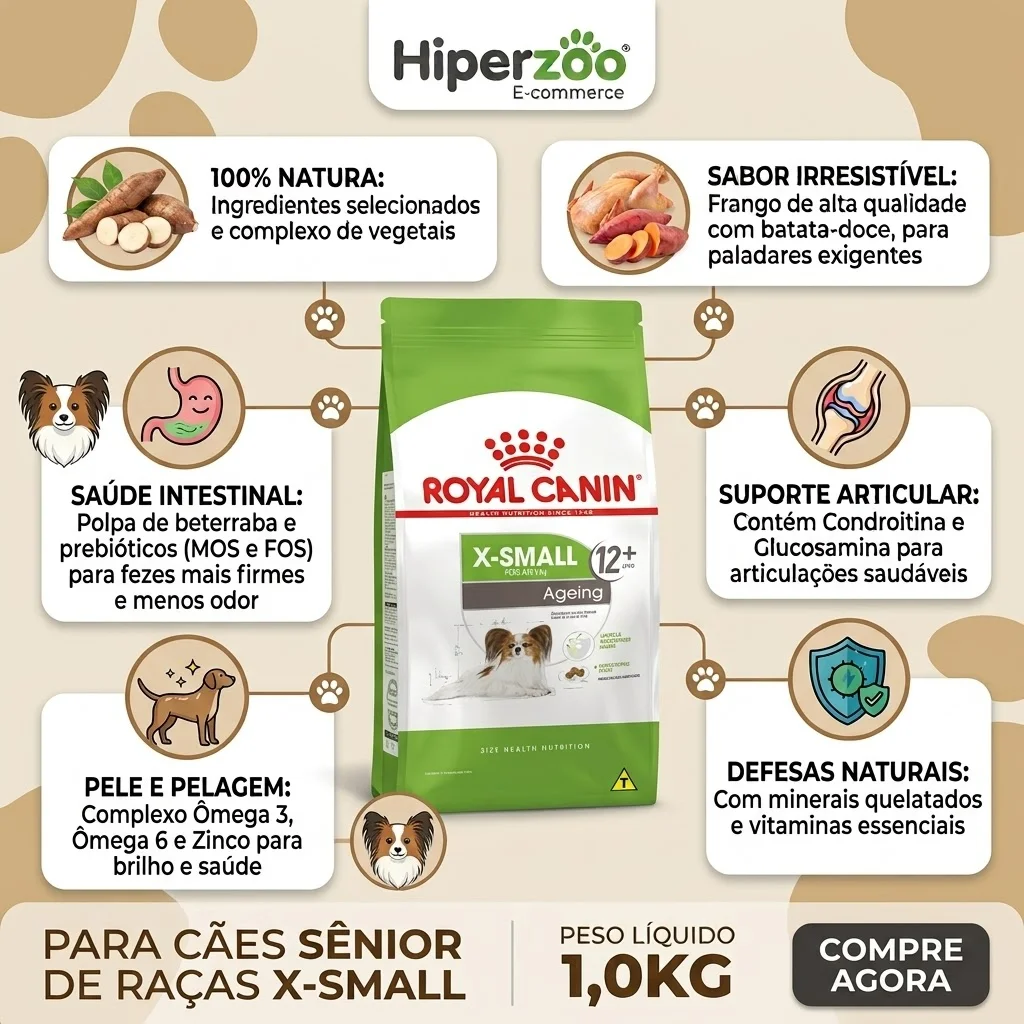 Ração Royal Canin X-Small Ageing 12+ para Cães Adultos Acima de 12 Anos Raças Pequenas 1Kg - imagem 2