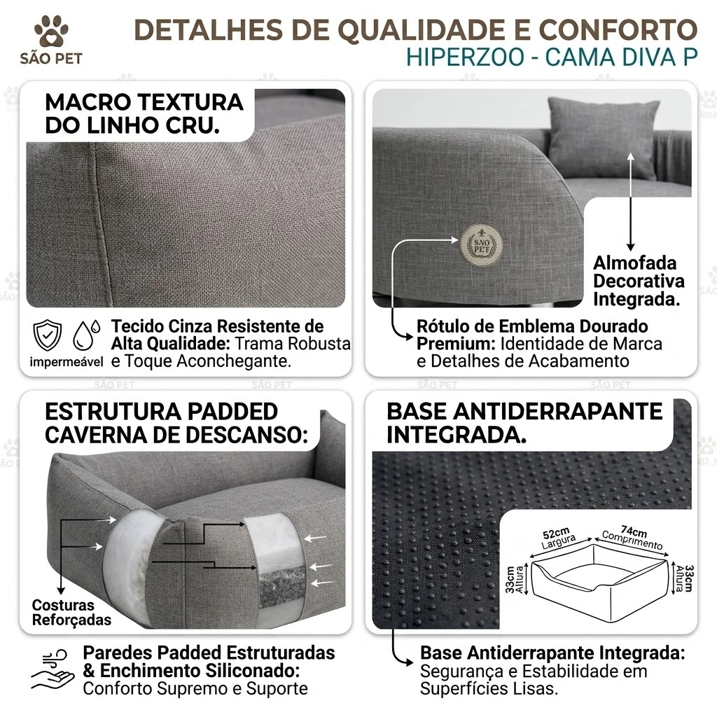 Divã Siesta São Pet em Suede para Cães e Gatos Cor Cinza - imagem 4