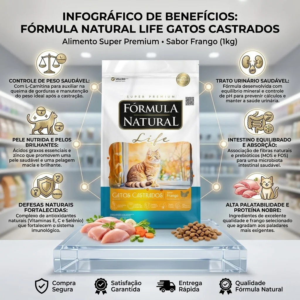 Ração Fórmula Natural Life Gatos Castrados  Frango 1Kg - imagem 2