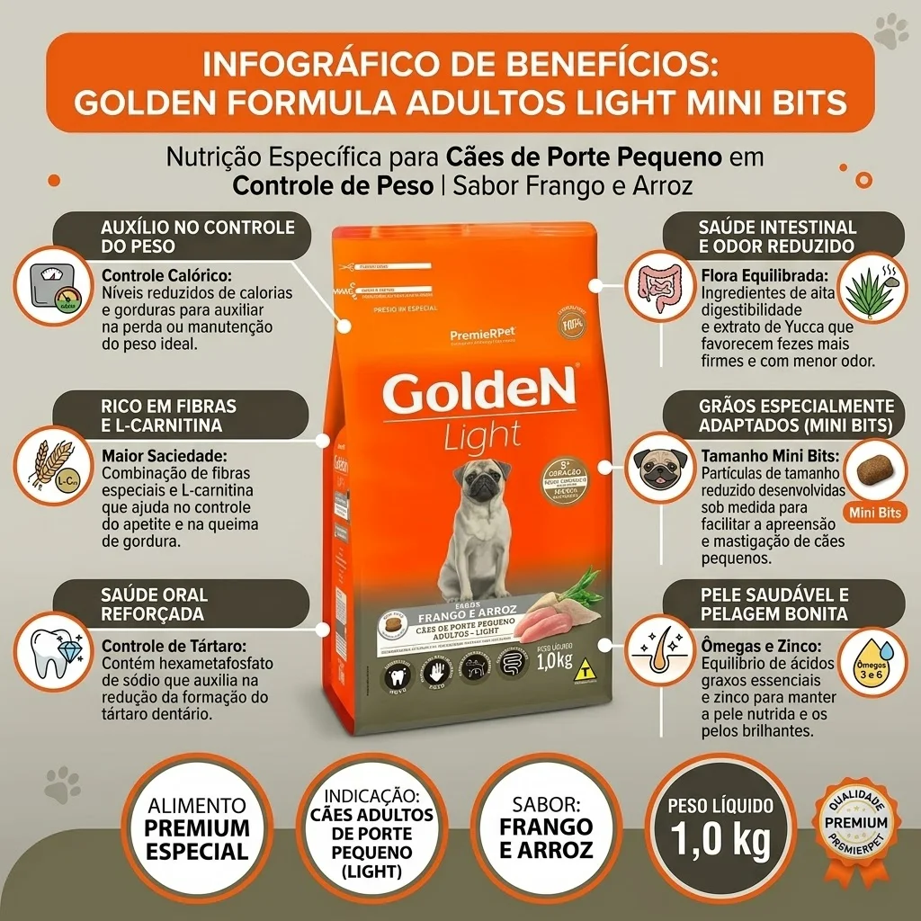 Ração GoldeN Formula Cães Adultos Porte Pequeno Frango & Arroz Light 1Kg - imagem 2