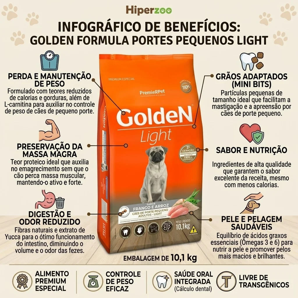 Ração GoldeN Formula Cães Adultos Porte Pequeno Frango & Arroz Light 10,1Kg - imagem 2