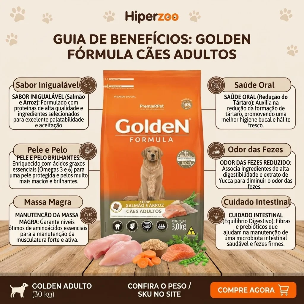 Ração GoldeN Formula Cães Adultos Sabor Salmão e Arroz 3Kg - imagem 2