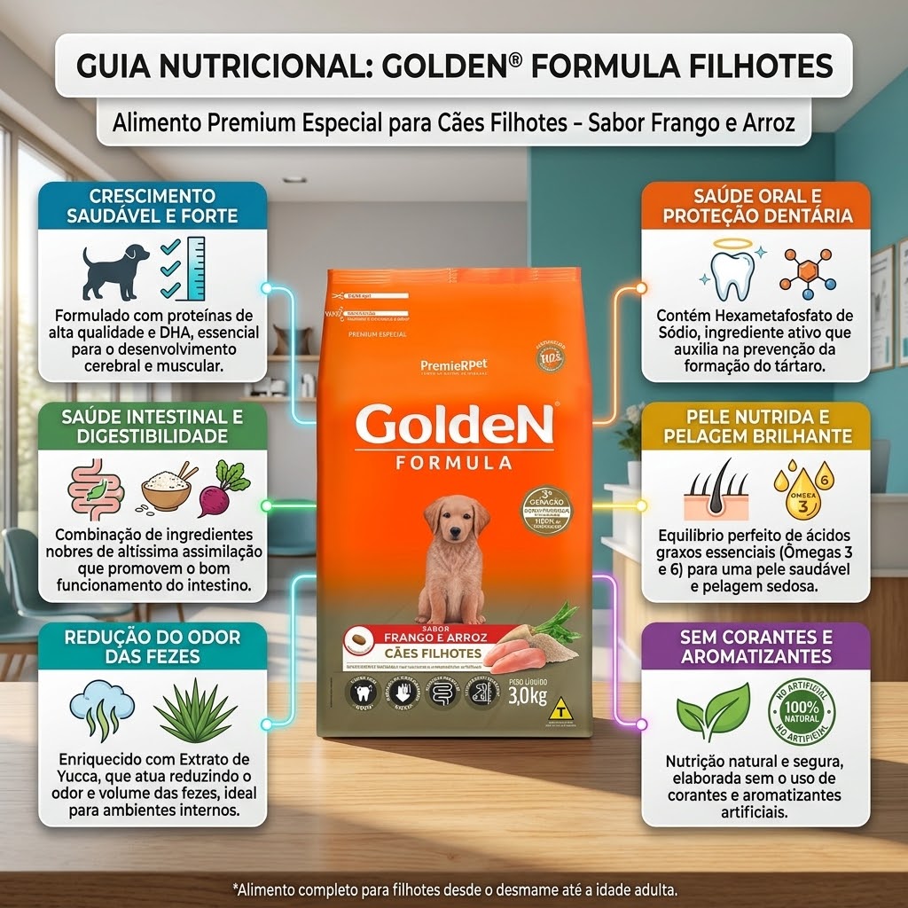 Ração GoldeN Formula para Cães Filhotes Sabor Frango & Arroz 3 Kg - imagem 2