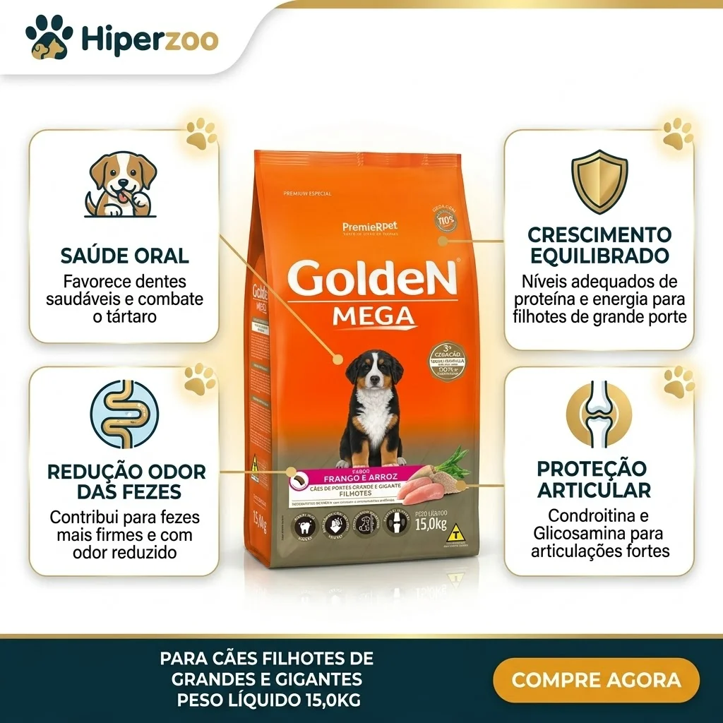 Ração GoldeN Mega para Cães Filhotes de Porte Grande e Gigantes Sabor Frango e Arroz 15Kg - imagem 2