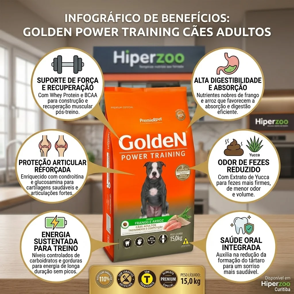 Ração GoldeN Power Training para Cães Adultos Sabor Frango e Arroz 15Kg - imagem 2