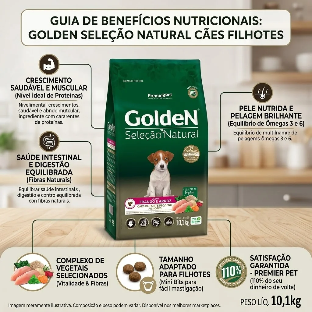 Ração GoldeN Seleção Natural Mini Bits para Cães Filhotes de Porte Pequeno Sabor Frango e Arroz 10,1Kg - imagem 2