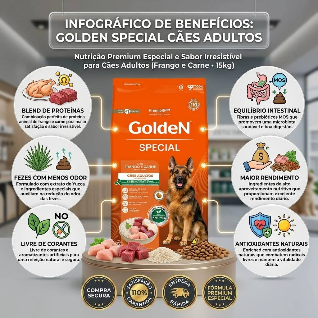 Ração Golden Fórmula Special para Cães Adultos: Sabor Frango e Carne - 15Kg - imagem 2