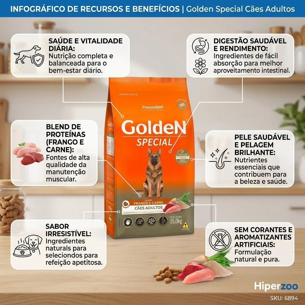 Ração GoldeN Special para Cães Adultos Sabor Frango e Carne 20Kg - imagem 2
