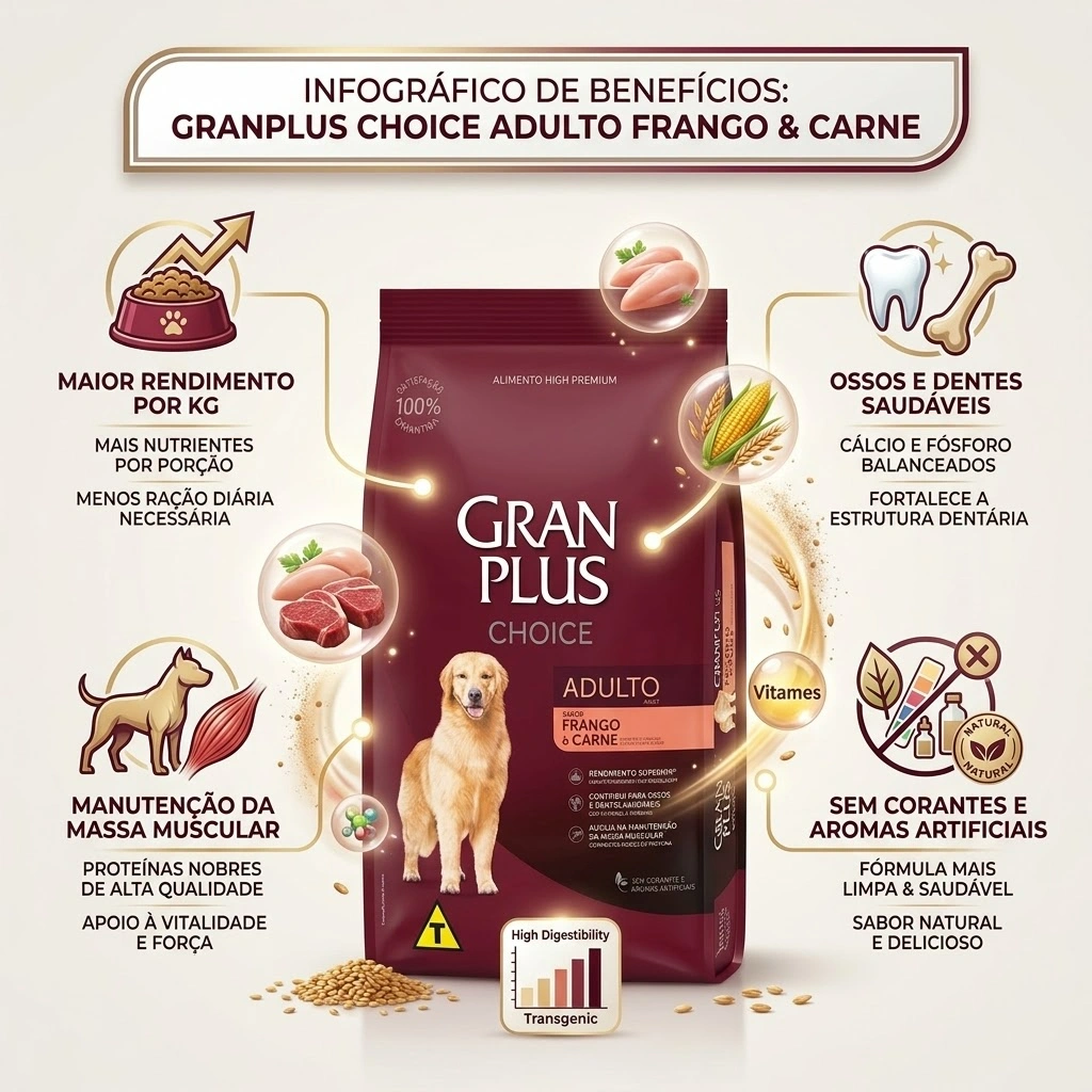 Ração GranPlus Choice para Cães Adultos Sabor Frango e Carne 15Kg - imagem 2
