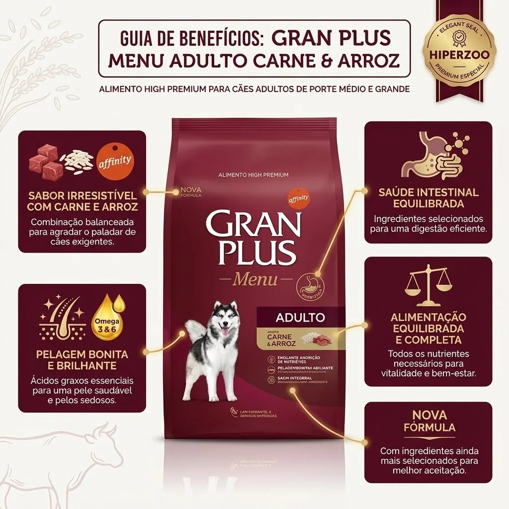 Ração GranPlus Menu Para Cães Adultos de Médio e Grande Porte Sabor Carne e Arroz  15Kg - imagem 2