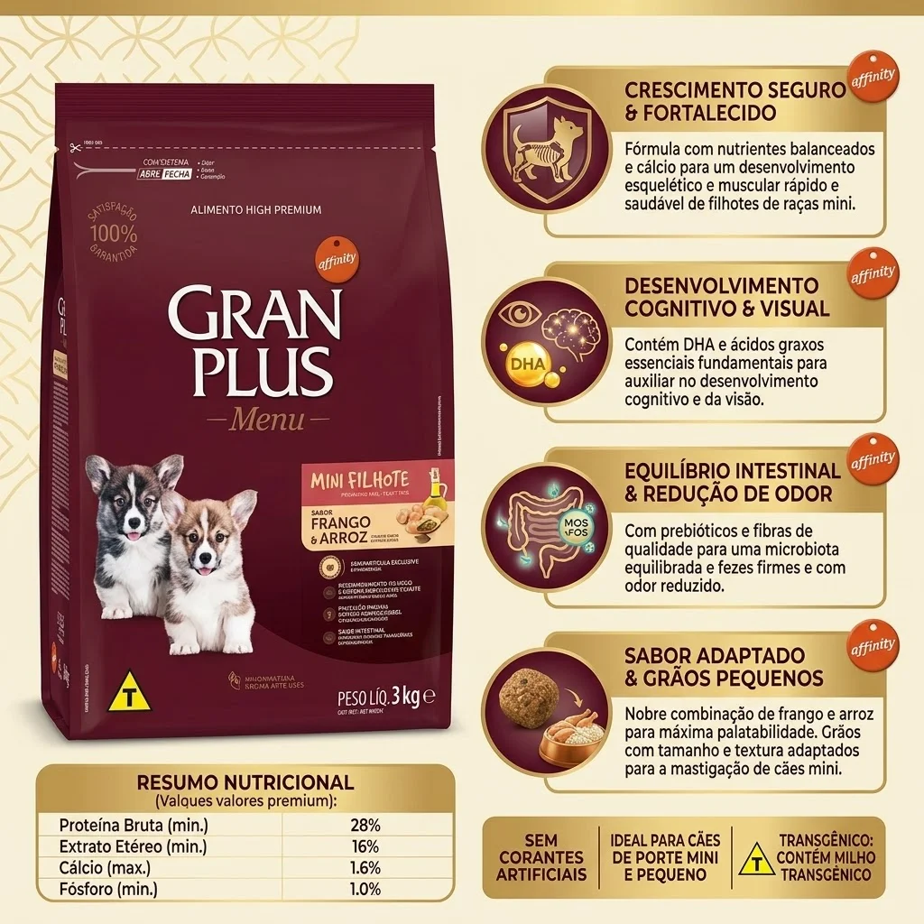 Ração GranPlus Menu Para Cães Filhotes Raças Pequenas Sabor Frango e Arroz  3Kg - imagem 2