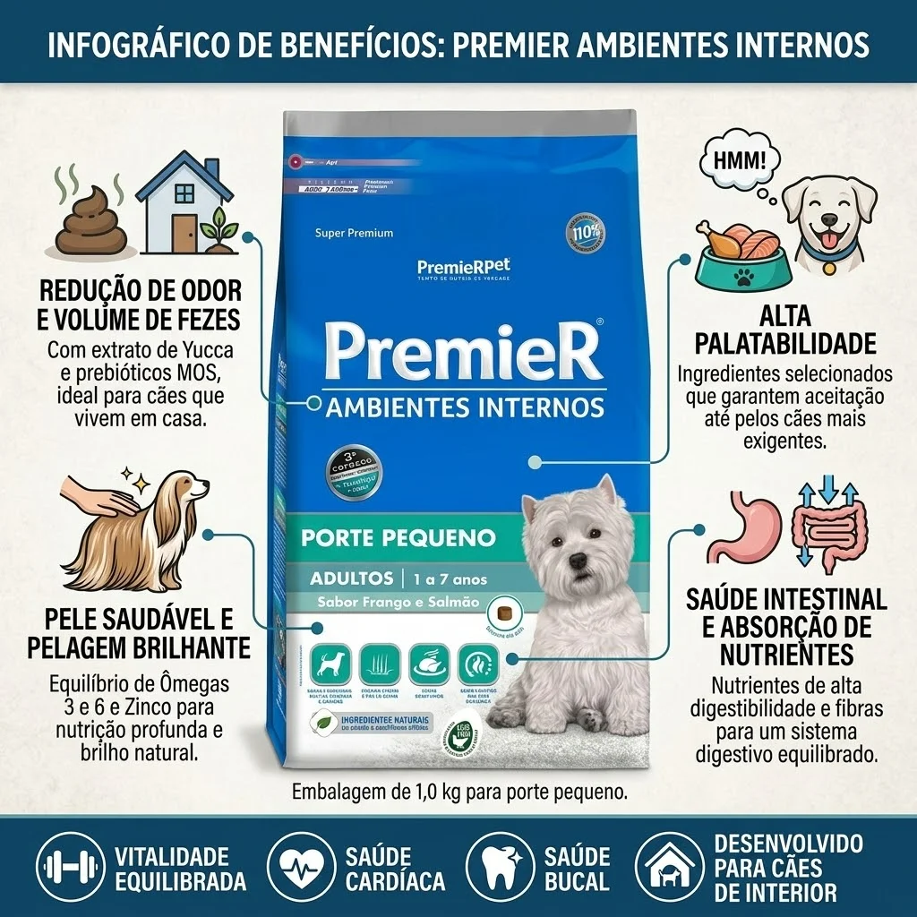 Ração PremieR Ambientes Internos Cães Adultos Porte Pequeno Sabor Frango e Salmão 1Kg  - imagem 2