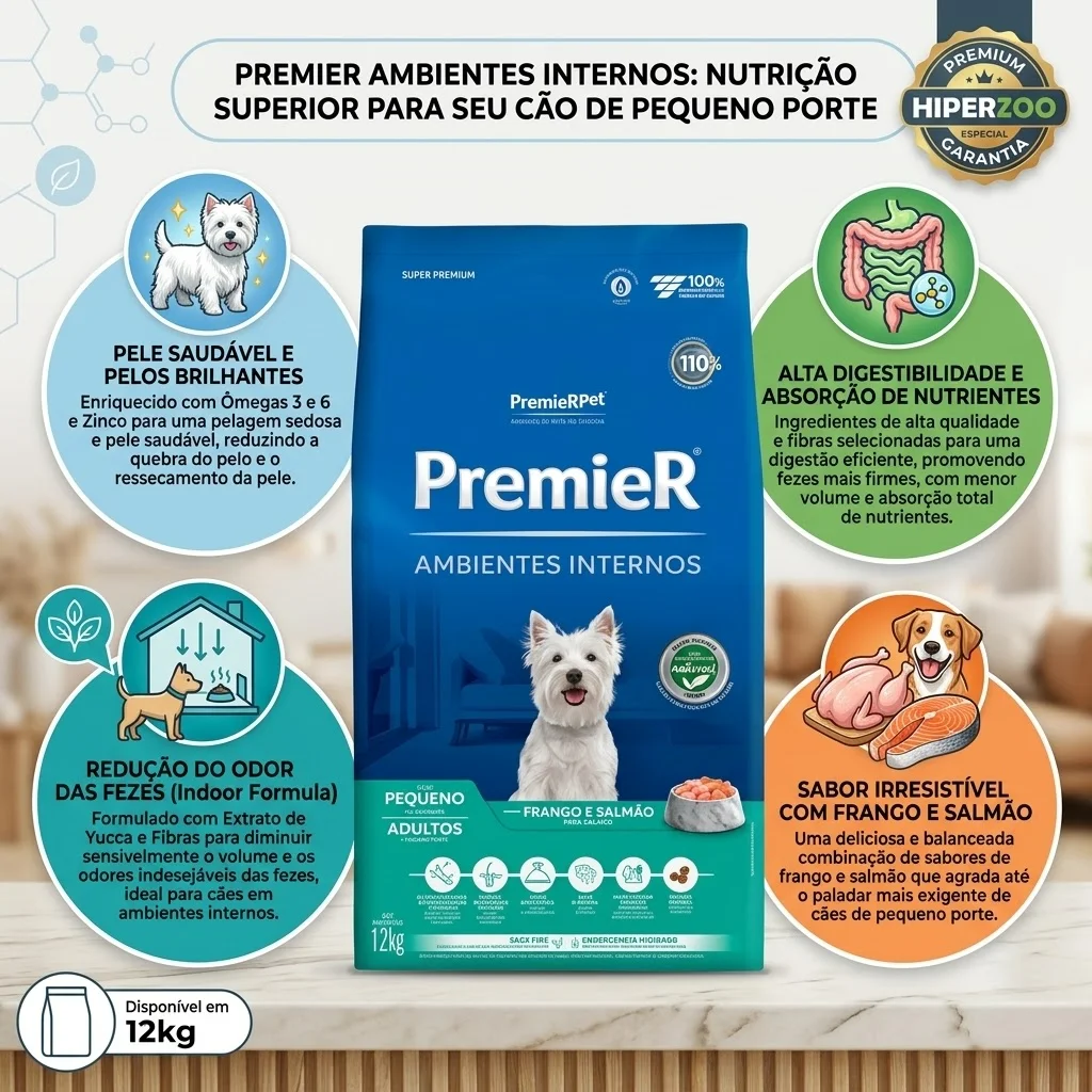 Ração PremieR Ambientes Internos Cães Adultos Porte Pequeno Sabor Frango e Salmão 12Kg  - imagem 3
