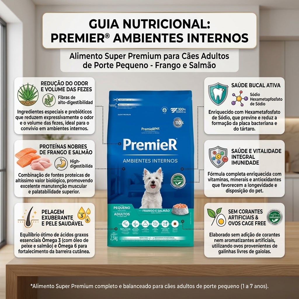 Ração PremieR Ambientes Internos Cães Adultos Porte Pequeno Sabor Frango e Salmão 2,5Kg  - imagem 2