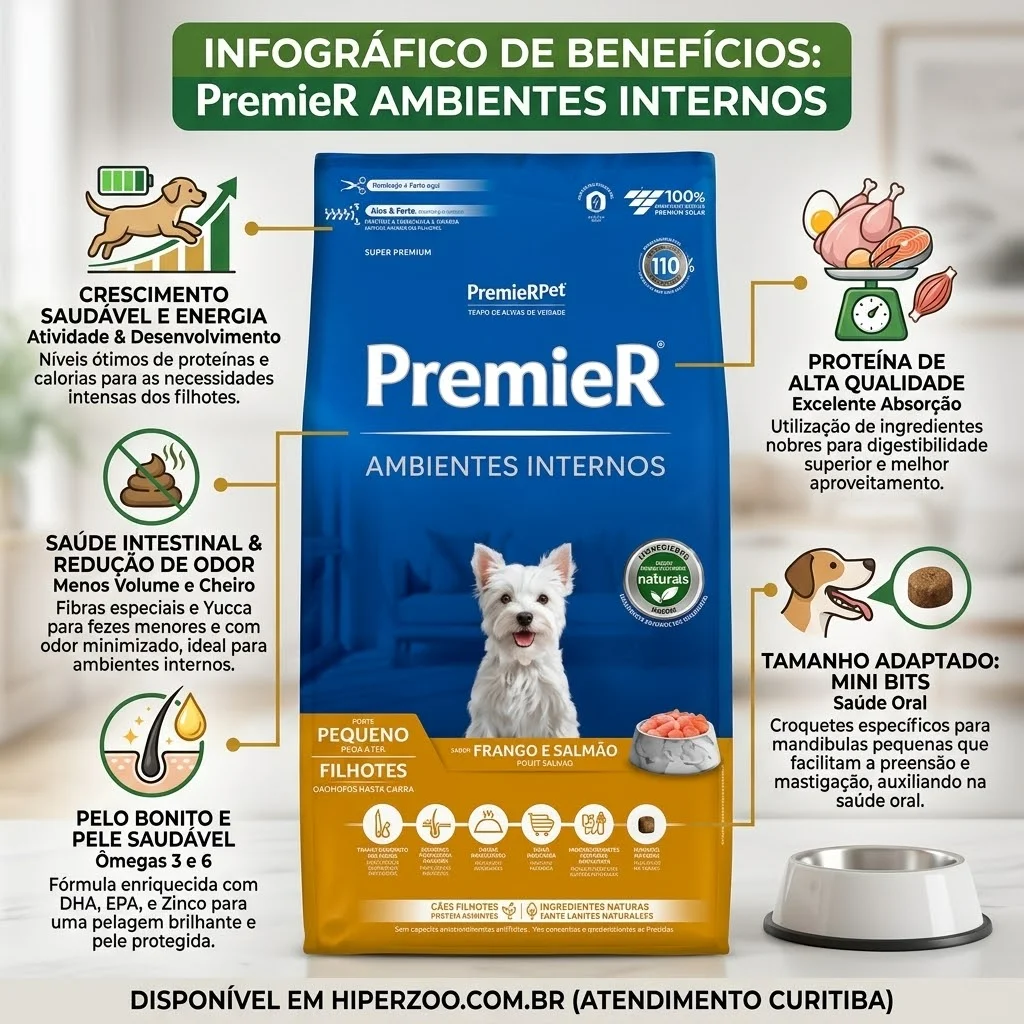 Ração PremieR Ambientes Internos Cães Filhotes Porte Pequeno Sabor Frango e Salmão 2,5Kg - imagem 2