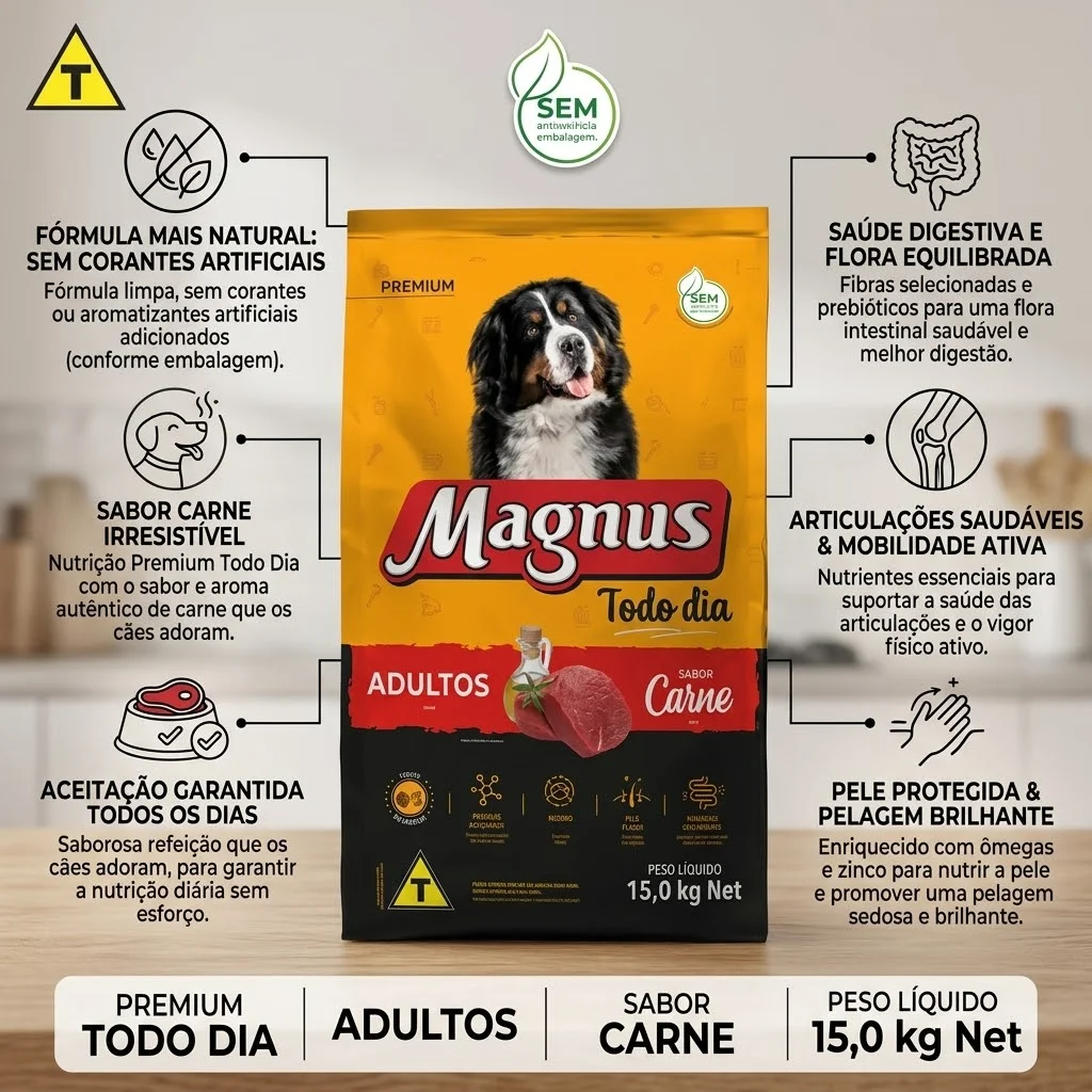 Ração Magnus Premium Todo Dia Cães Adultos Sabor Carne 15Kg - imagem 2
