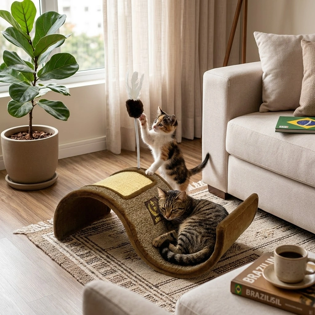 Arranhador Curvo Carpete e Sisal Marrom Para Gatos  - imagem 2