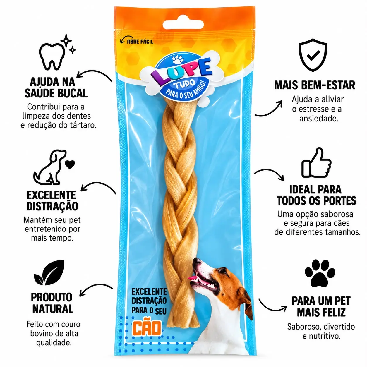 Petisco Trança de Pele Bovina Lupe para Cães 1 Unidade - imagem 2