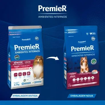 Ração Premier Ambientes Internos Cães Adultos Sênior +7 Raças Pequenas Frango E Salmão 2,5kg - imagem 2