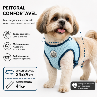 Peitoral Aerado Grid São Pet Azul para Cães PP - imagem 2