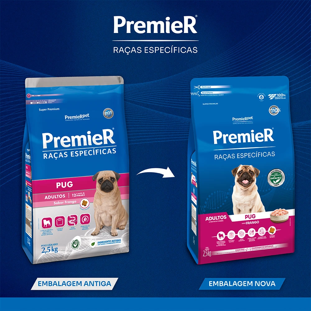Ração PremieR Raças Específicas Pug Adultos Porte Pequeno Sabor Frango 1Kg - imagem 2