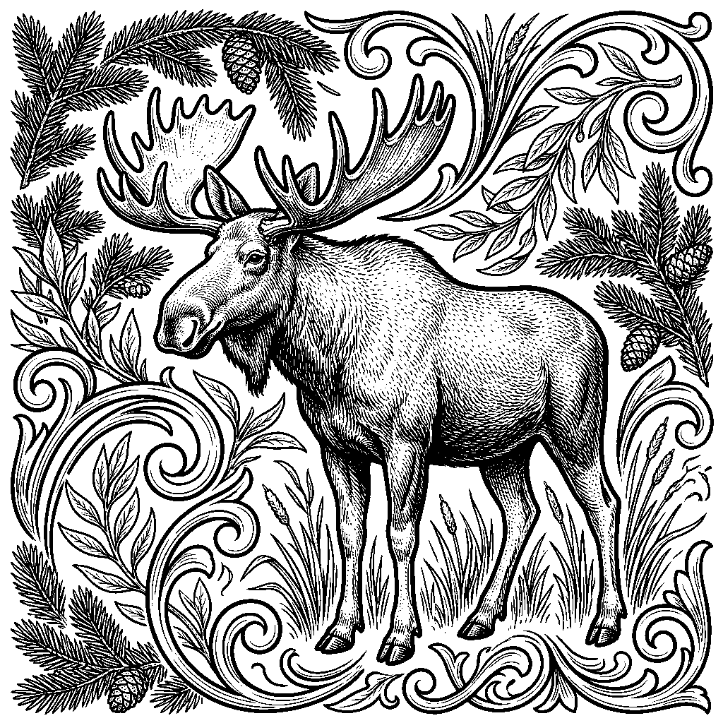 Bull Moose Scene laser engraving Style DNA reference
