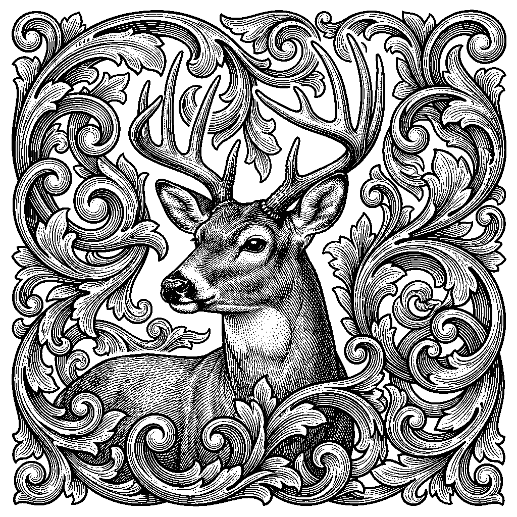 Bulino Whitetail Portrait laser engraving Style DNA reference