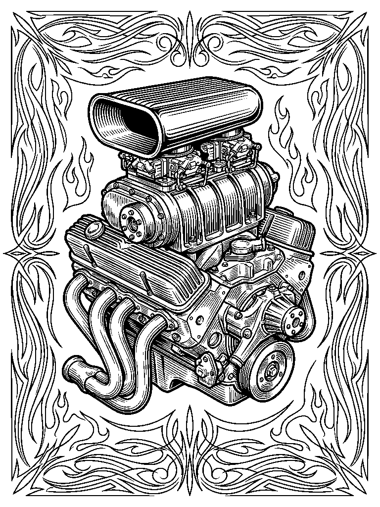 Hot Rod Engine laser engraving Style DNA reference