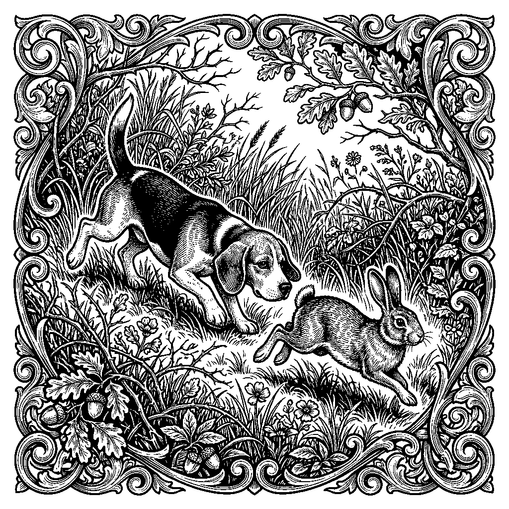 Hound & Rabbit Hunt laser engraving Style DNA reference