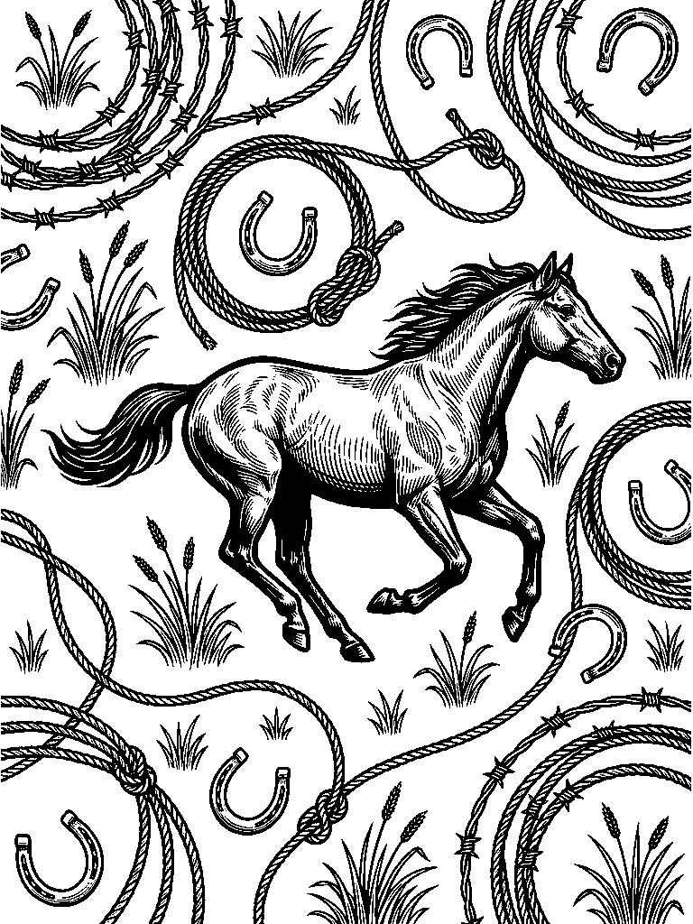 Ranch Horse & Barbed Wire laser engraving Style DNA reference