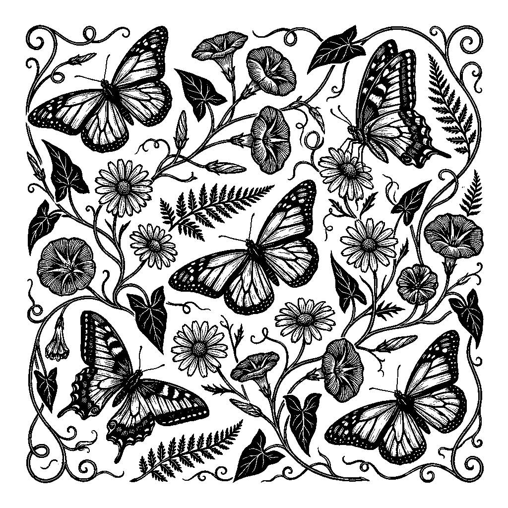 Butterfly Garden laser engraving Style DNA reference