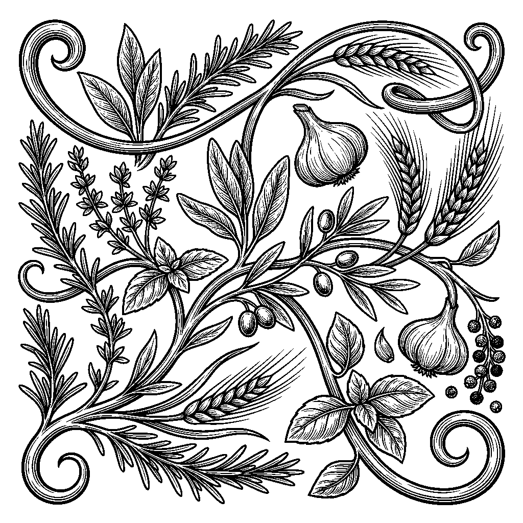 Culinary Herbs & Wheat laser engraving Style DNA reference