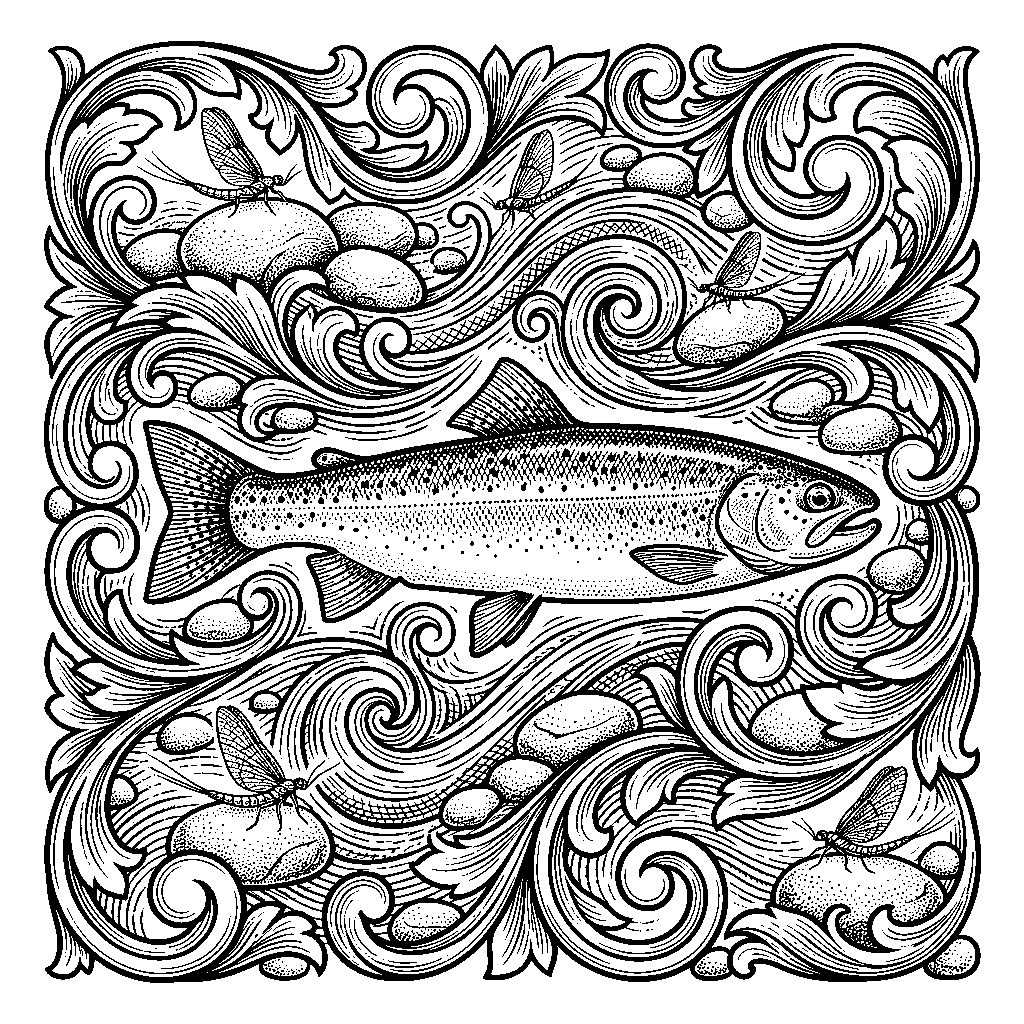 Trout Stream Scene laser engraving Style DNA reference