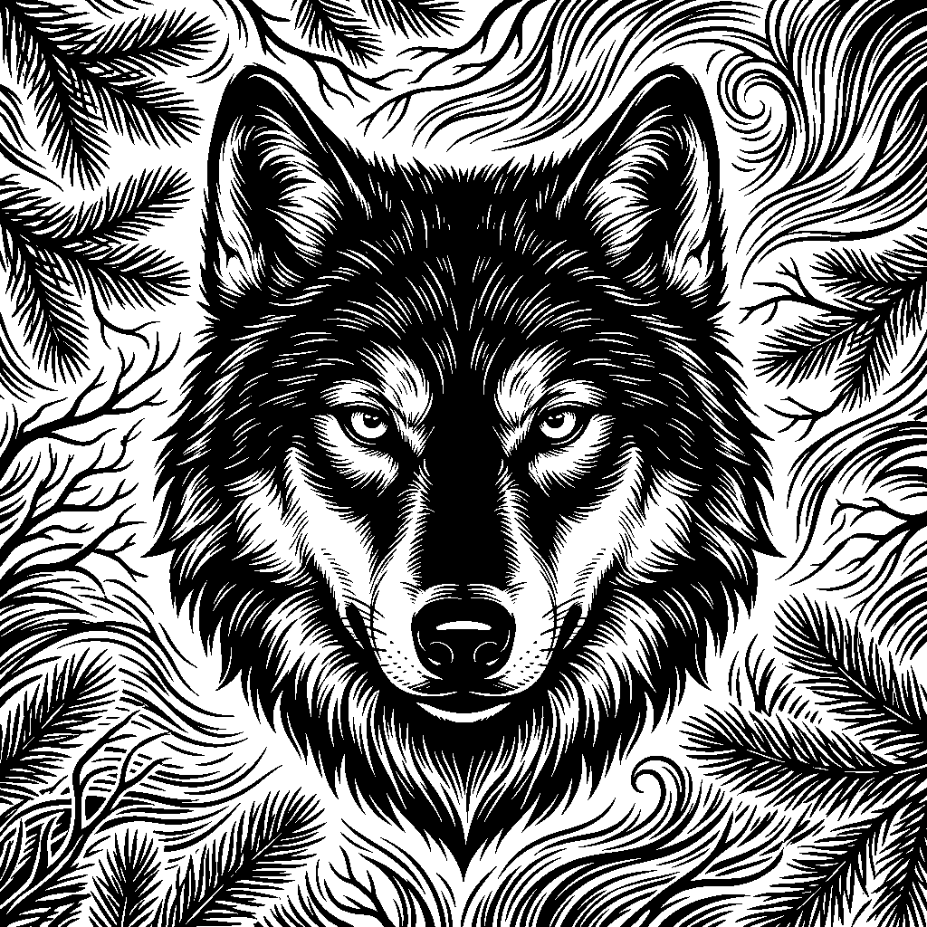 Wolf Portrait laser engraving Style DNA reference