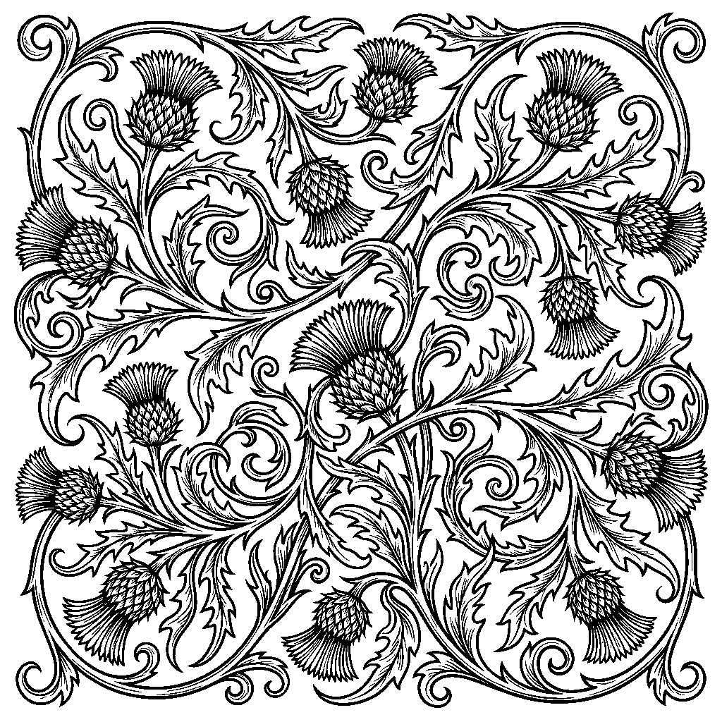 Scottish Thistle Scroll laser engraving Style DNA reference