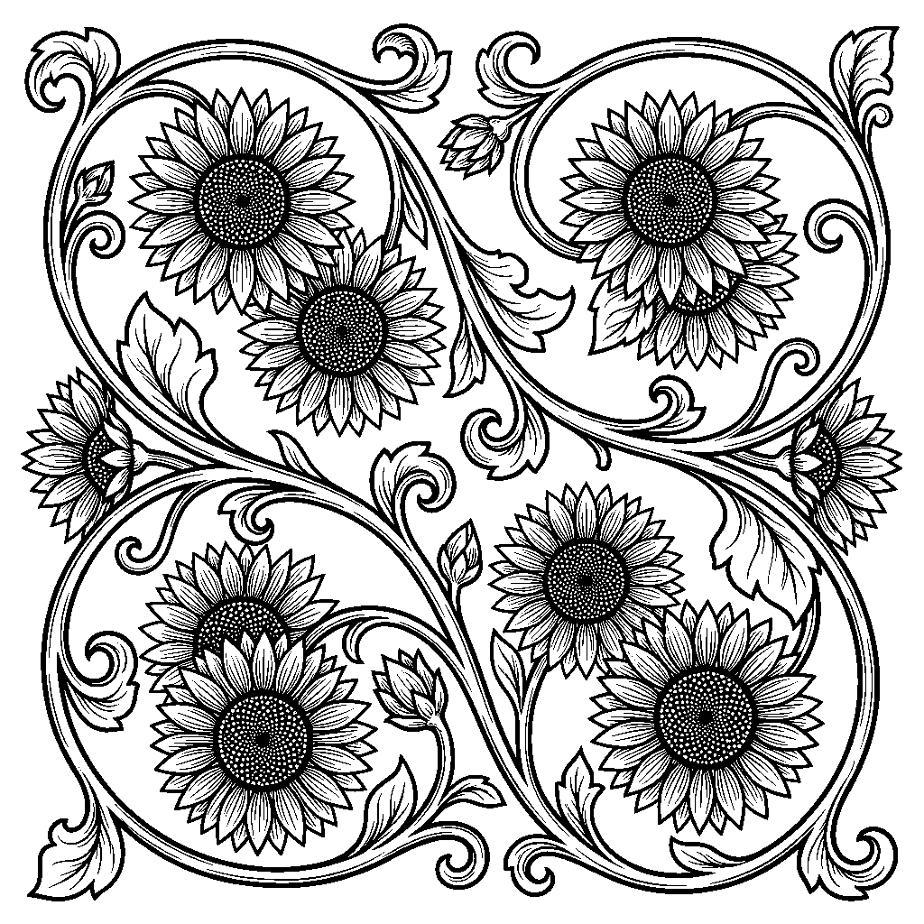 Sunflower Scroll laser engraving Style DNA reference