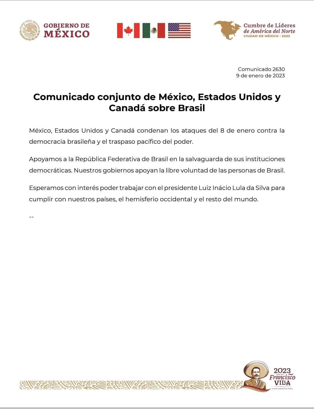 Comunicado Canadá, Estados Unidos y México