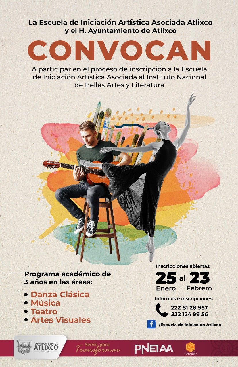 Ayuntamiento de Atlixco invita a inscribirse a la escuela de iniciación artística asociada al INBAL