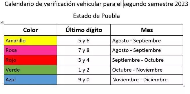 Calendario Verificación Vehicular