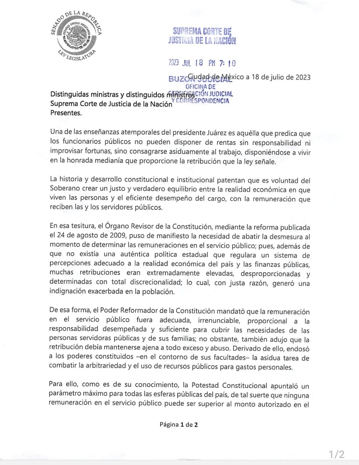 Alejandro Armenta y Citlali Hernández piden respeto a la Ley de Remuneraciones por parte de los ministros de la SCJN 