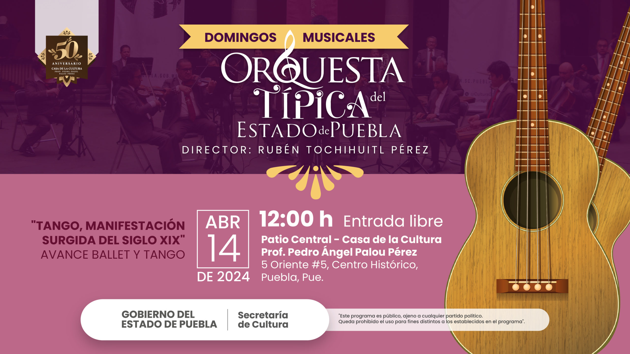 Alista Orquesta Típica del Estado de Puebla conciertos dominicales