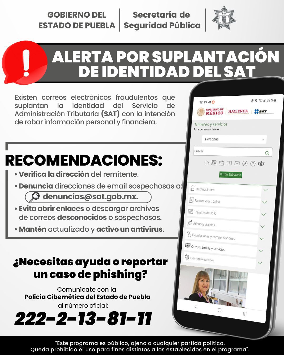 Alerta SSP por suplantación de identidad del Servicio de Administración Tributaria