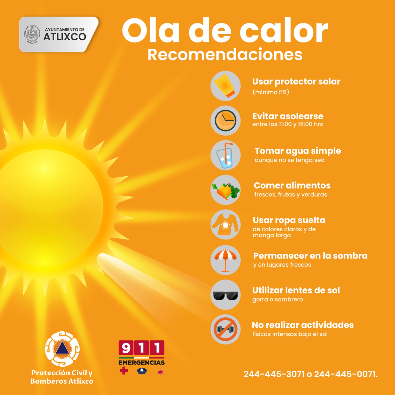 PC Atlixco emite recomendaciones para prevenir golpe de calor por altas temperaturas