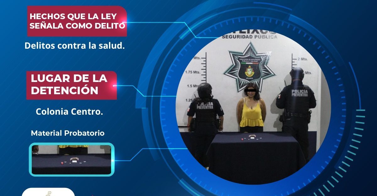 Secretaría de Seguridad Ciudadana de Atlixco detiene a mujer por delitos contra la salud